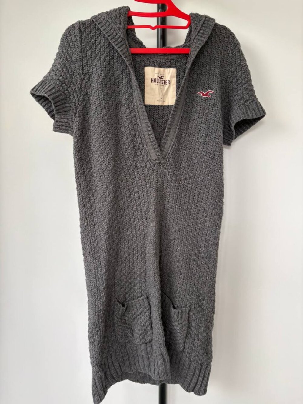 VTG Y2K Hollister Bella Swan Hooded V Neck Sweater Dress Tunic Gray Size L 2000s